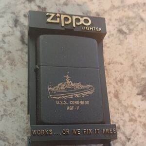 Black Zippo Lighter with Gold U.S.S. Coronado  AGF-11 US Navy